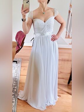 Reem Acra Olivia Inspired | Off-Shoulder Chiffon Wedding Gown | Evening Dress